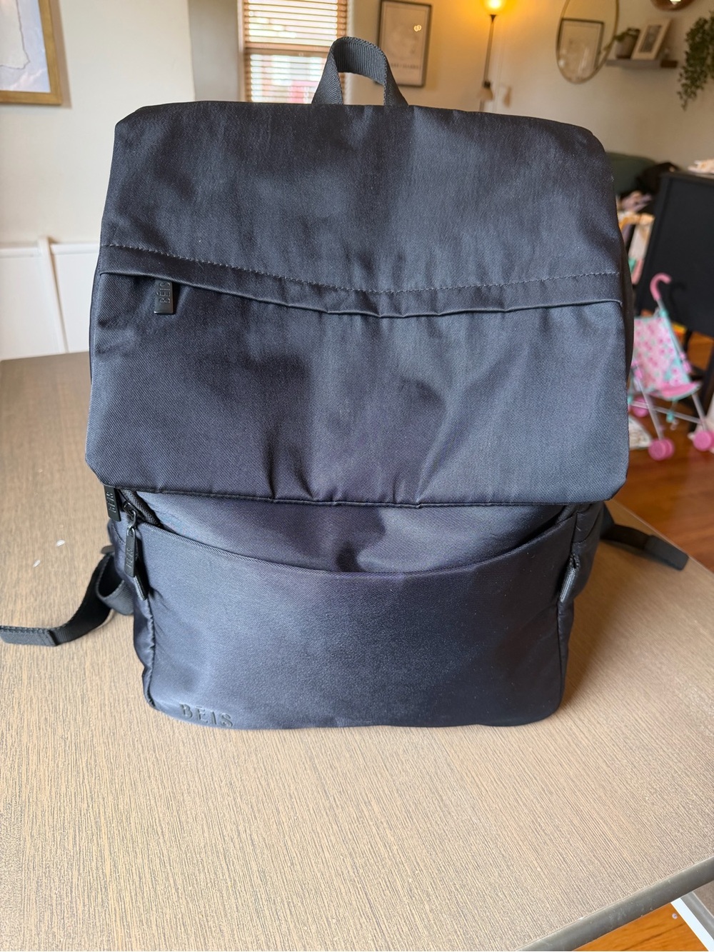 BEIS Black Fold-Top Everyday Backpack